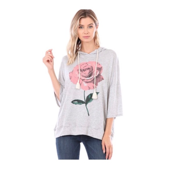 Rose graphic open back hoodie top - Picture 5 of 6